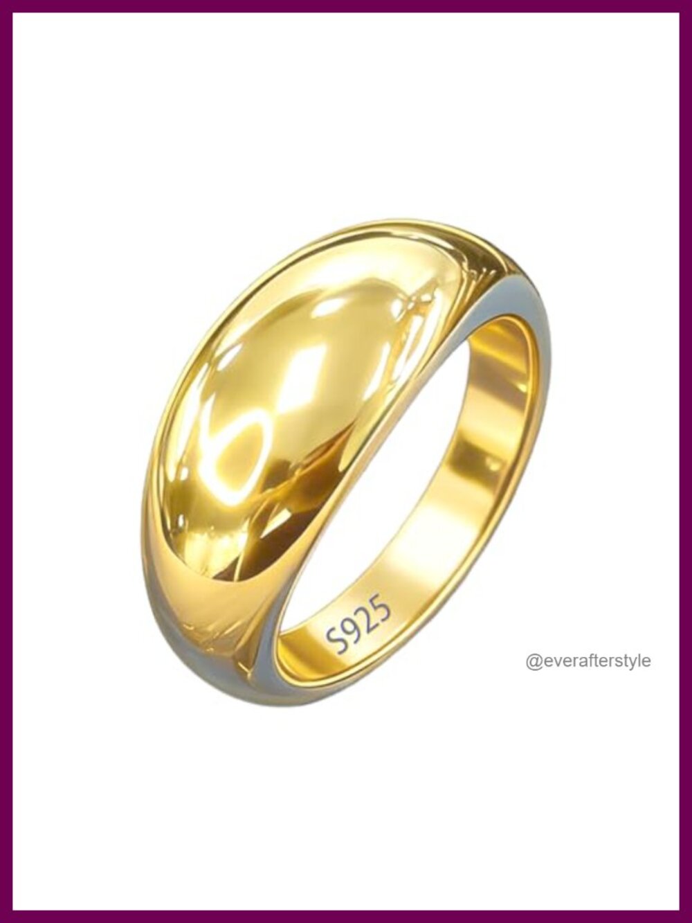 Chunky 18K Gold Plated S925 Sterling Silver Dome Ring Wide Band Statement